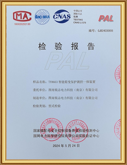 TY8663箱变保护测控检验报告